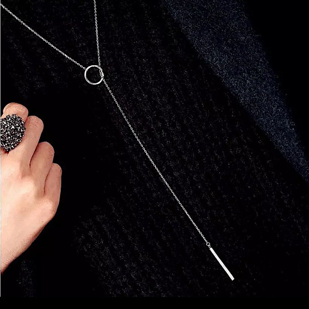 Y Lariat Sterling Silver Geometric Choker Necklace - Picture 5 of 7
